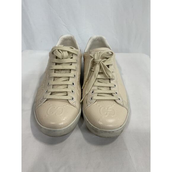 Gucci 'Gg Ace' White Leather Embossed Sneaker Size 10 - Picture 2 of 5